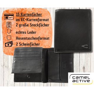 schwarze camel active XL Lederbörse 15 Kartenfächer, Hosentaschenformat