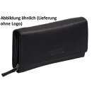 Damenlangbörse Leder schwarz mit Klappe und...