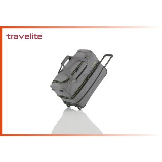 große Travelite Basics Trolley-Reisetasche L 70cm, mit Dehnfalte, grau/grün