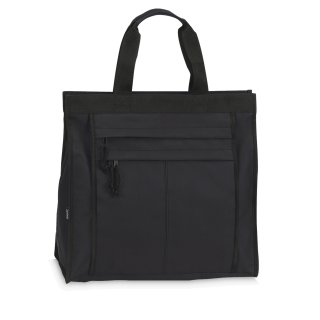 große stabile Einkaufstasche mit 2 Reißverschlussvortaschen, einfarbig schwarz