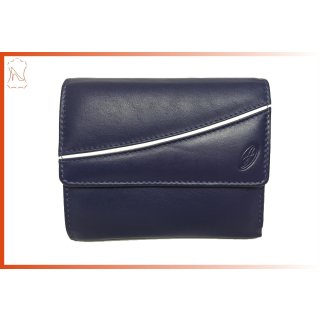 dunkelblau-weiße Damenbrieftasche mit weißem Streifen, Leder