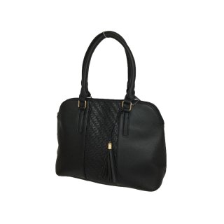 elegante schwarze Damentasche mit Quaste, Handtasche mit kurzen Henkeln