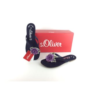 s.Oliver Damen Flip Flop dunkelblau mit lila Stoffblume