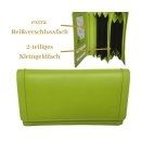 hellgrüne längliche Damenbörse mit Reißverschlussfach, Leder Tafelbörse