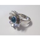 Edelschmiede925 Silber Ring als Blüte mit Blautopas Cabochon 925