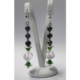 Edelschmiede925 Ohrhänger mit grünen Perlen u Bergkristall, 925/-
