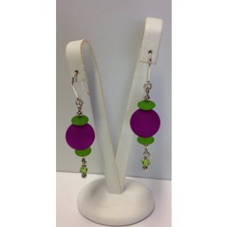 Ohrringe mit grün und lila Acryl Perlen, 925/-