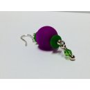 Ohrringe mit grün und lila Acryl Perlen, 925/-