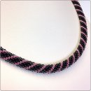 Häkelkette, Grau mit rosé, 925/- Verschluß