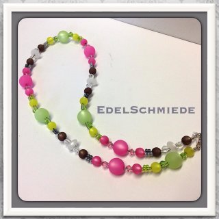 Edelschmiede925 Acryl Perlen Kette mit Farbmix,  925 Verschluß