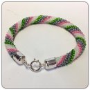 Edelschmiede925 Häkelarmband, matt weiß mit grau,rosa und grün,925