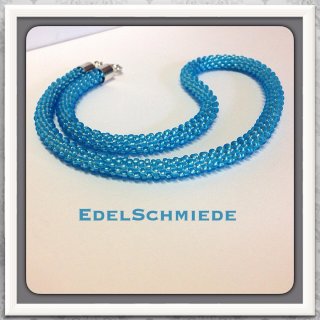 Häkelkette, blau matt, mit 925/- Verschluß 45 cm