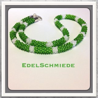 Edelschmiede925 Häkelkette, Grün Weiß, mit 925/-...
