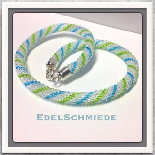 Edelschmiede925 Häkelkette, Grün, Blau und Weiß klar, 925/-