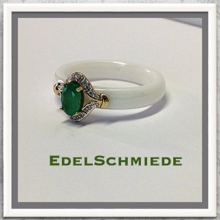 Edelschmiede925 Keramikring mit 585/- Gold und Smaragd +...