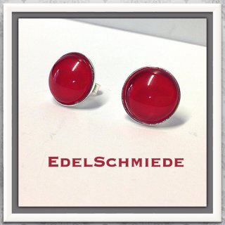 Edelschmiede925 Ohrstecker 925 Silber rot Glascabochon 12 mm