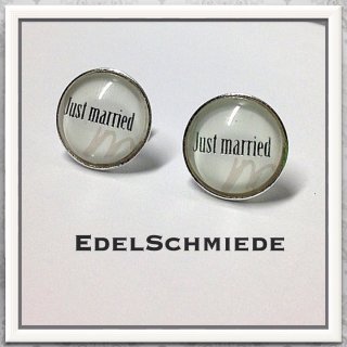 Edelschmiede925 Ohrstecker Silber 925 Aufschrift "Just married"