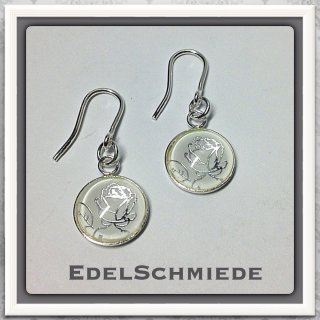 Edelschmiede925 Ohrhänger Silber 925/- Glascabochon weiß mit Rose