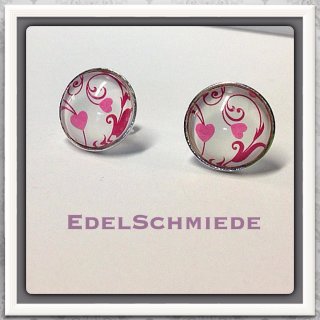 Edelschmiede925 Ohrstecker Silber 925 weiß mit rosa Ornament