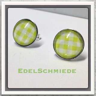 Edelschmiede925 Ohrstecker Silber 925 kariert - grün auf...