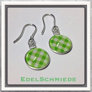 Edelschmiede925 Ohrhänger Silber 925/- Glascabochon kariert grün