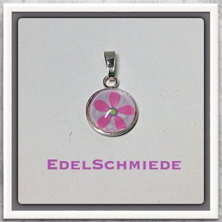 Edelschmiede925 Anhänger 925/- mit Glascabochon rosa Blüte