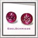 Edelschmiede925 Ohrstecker 925/- Glascab. Glitter weiß auf pink