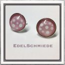 Edelschmiede925 Ohrstecker 925 Silber Glas rosa mit weißen Punkten