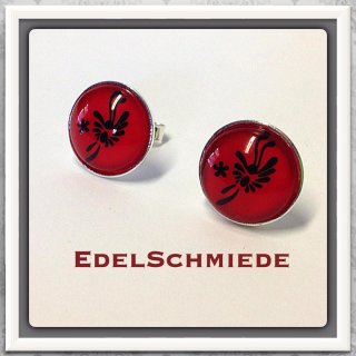 Edelschmiede925 Ohrstecker 925 Silber Glascabochon Rot mit Motiv