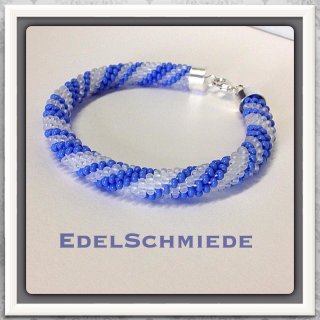 Edelschmiede925 Häkelarmband weiß blau mit 925/- Verschluß