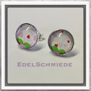 Edelschmiede925 Ohrstecker aus 925/-  Glascabochon 10 mm gemustert