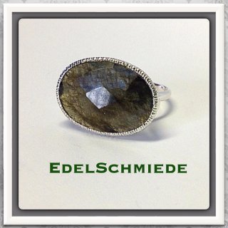 Edelschmiede925 Ring 925 Silber mit großem dunkeln...