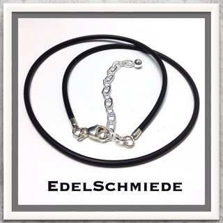 Edelschmiede925 Kautschukband  Verlängerg schwarz 925 Silber 42 cm