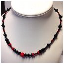 Halskette in schwarz / rot mit Onyx + Glas + Acryl