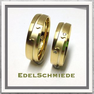 Edelschmiede925 Gelbgold Eheringe in 333/- mattiert m 2 Brillanten