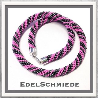 Edelschmiede925 Häkelkette in grau / rosa mit 925 Silber...