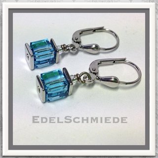 Edelschmiede925 Ohrhänger mit Glaswürfel - hellblau - Stahl