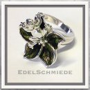 Edelschmiede925 Ring 925 Silber kl. Frosch auf grüner Blüte  Ringgröße  58