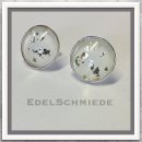 Edelschmiede925 Ohrstecker 925/-  Glascabochon 10mm weiß / gold