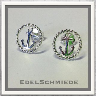 Edelschmiede925 Ohrstecker 925 Silber mit Anker u Kordelrand