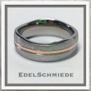 Edelschmiede925 Herrenring Edelstahl mit 585 Rotgoldeinlage  Ringgröße  66