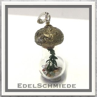 Edelschmiede925 Anh: Hohlglasperle mit Edelsteinmix in 925 Silber