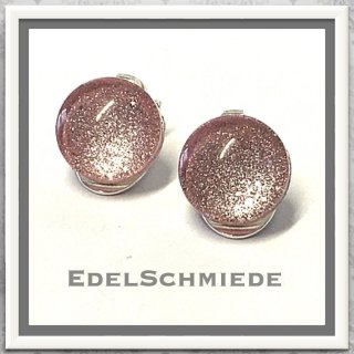 Edelschmiede925 Ohrclips 925/- mit Glas - Cabochon rosa Glitter 12