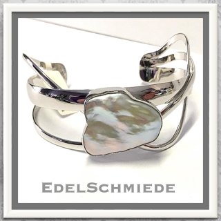 Edelschmiede925 Armreif 925 Silber rh mit großer Perle - UNIKAT -