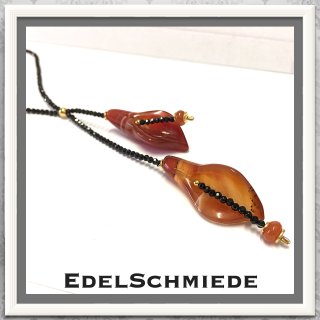 Edelschmiede925 Spinellcollier mit Carneolblüten 925 Silber verg.