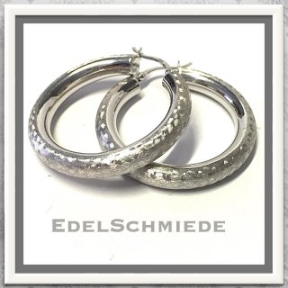 Ohrringe Edelschmiede925 Silbercreolen breit 925 mattiert mit Schliff 35 mm
