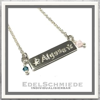 Edelschmiede925 Namenskette  925 Silber mit Stern + farb. Kristall