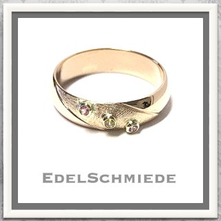 Edelschmiede925 Damenring 333 Gelbgold mit Safir gelb + rosa  Ringgröße 65