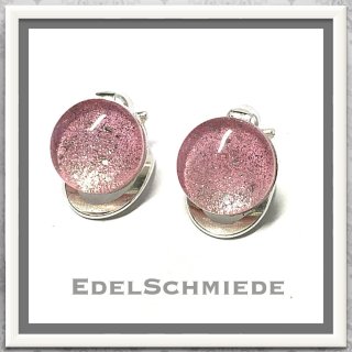 Edelschmiede925 Kinderclips 925/- Glas - Cabochon rosa...