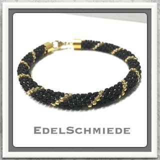 Edelschmiede925 Häkelarmband schwarz / gold + 925 verg. Verschluß